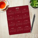 2026 Modern Minimalist Burgundy Maroon Calendar Mouse Mat<br><div class="desc">🌟This is for 2026🌟 2026 Modern Simple Burgundy Maroon and White Calendar Mouse Pad featuring a simple,  minimalist year-at-a-glance calendar. The colours are all customisable. Please contact us at cedarandstring@gmail.com if you need assistance with the design or matching products.</div>