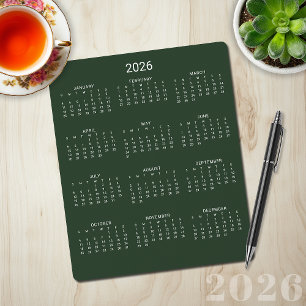 2026 Modern Minimalist Forest Green Calendar Mouse Mat