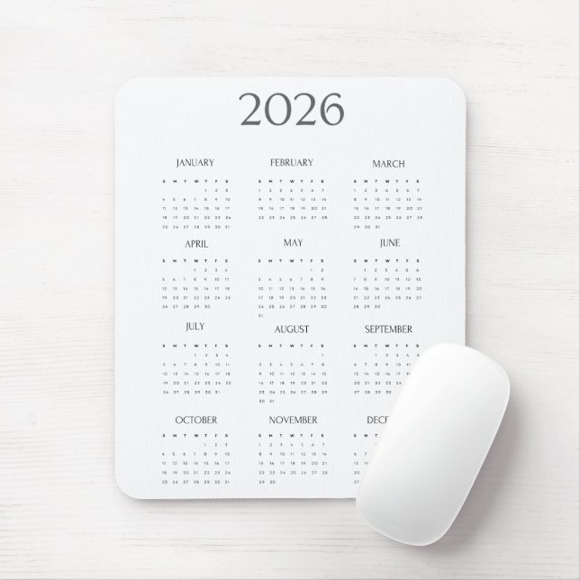 2026 Modern Minimalist Mini Calendar Mouse Mat (With Mouse)