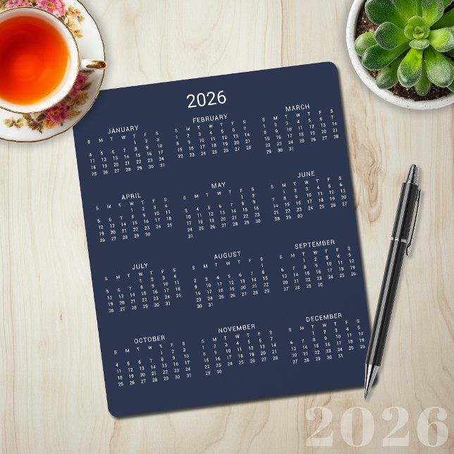 2026 Modern Minimalist Navy Blue Calendar Mouse Mat (2026 Modern Minimalist Navy Blue Calendar Mouse Pad)