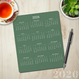 2026 Modern Minimalist Sage Green Calendar Mouse Mat