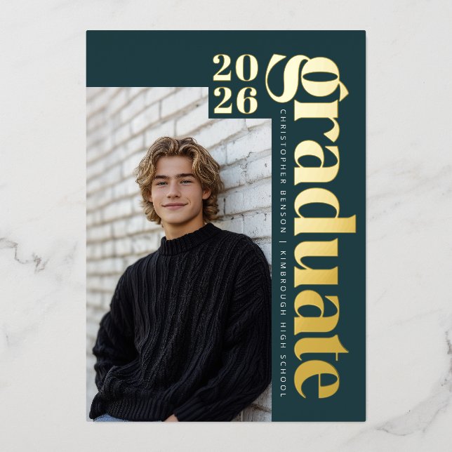 2026 Modern Teal Green Photo Graduation Gold (Front)