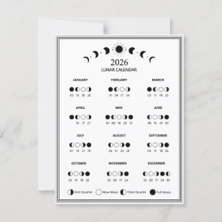 2026 Moon Phase Calendar Lunar Cycles Minimalist Postcard