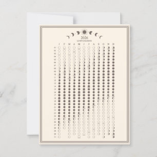 2026 Moon Phase Lunar Cycles Calendar Minimalist Postcard
