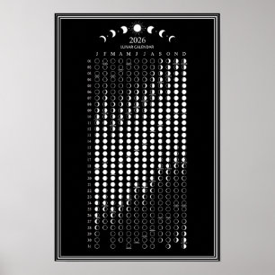 2026 Moon Phase Lunar Cycles Calendar Minimalist Poster