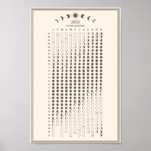 2026 Moon Phase Lunar Cycles Calendar Minimalist Poster