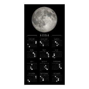 2026 Moon Phase Wall Calendar 14 x 28 inches Poster