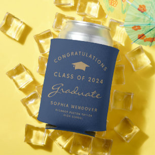 2026 Navy Blue Gold Graduation Can Cooler