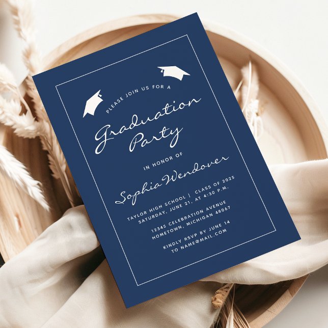 2026 Navy Blue White Border Graduation Party Invitation (Creator Uploaded)