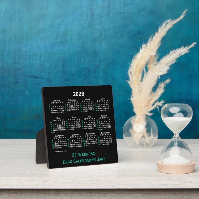 2026 Neon 52 Week ISO Desk Calendar by Janz Plaque (Insitu)