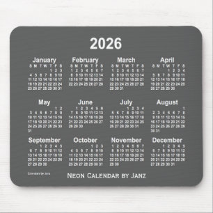 2026 Neon Charcoal Calendar by Janz Mouse Mat