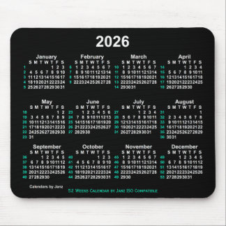 2026 Neon White 52 Weeks ISO Calendar by Janz Mouse Mat