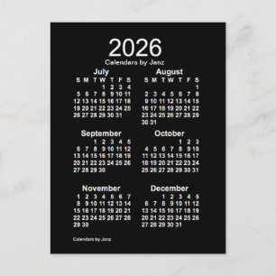 2026 Neon White 6 Month Mini Calendar by Janz Postcard