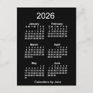 2026 Neon White 6 Month Mini Calendar by Janz Postcard