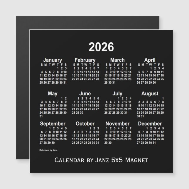 2026 Neon White Calendar by Janz 5x5 Magnet (Front/Back)