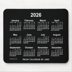 2026 Neon White Calendar by Janz Mouse Mat