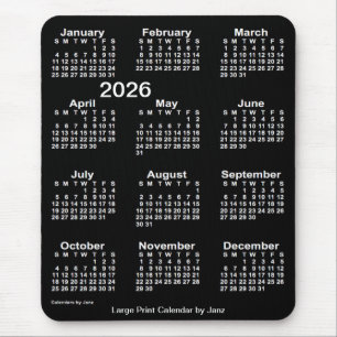 2026 Neon White Large Print Calendar by Janz Mouse Mat