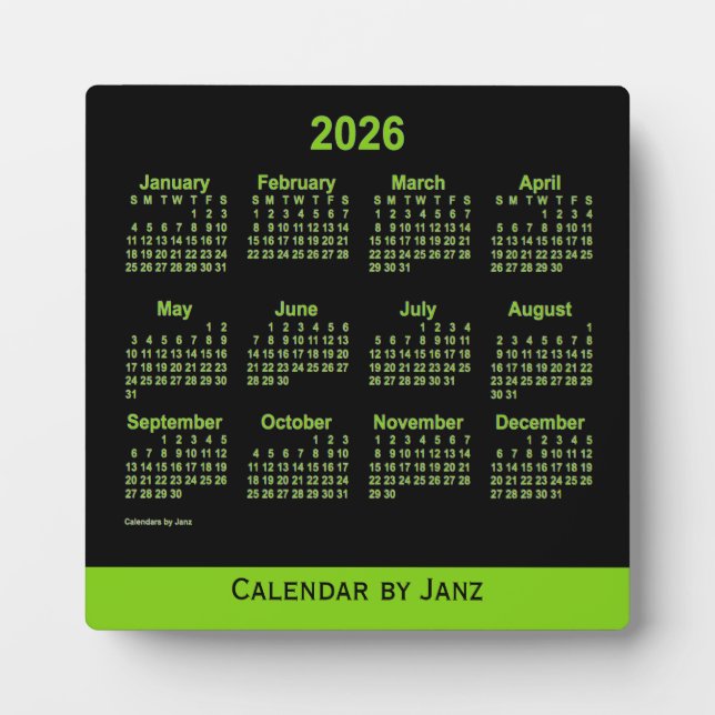 2026 Neon Yellow Green Desk Calendar by Janz Plaque (Front)