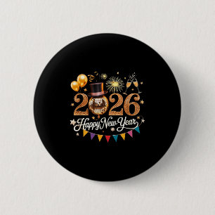 2026 New Year Celebration Disco Ball Gold Festivit 6 Cm Round Badge