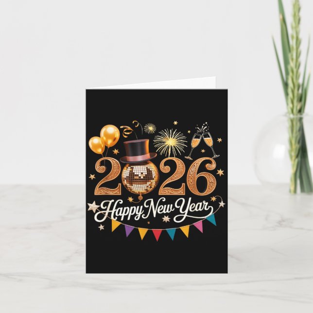 2026 New Year Celebration Disco Ball Gold Festivit Card (Front)