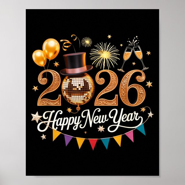 2026 New Year Celebration Disco Ball Gold Festivit Poster (Front)