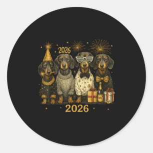 2026 New Year Dachshund Gold Vintage Party Art Classic Round Sticker