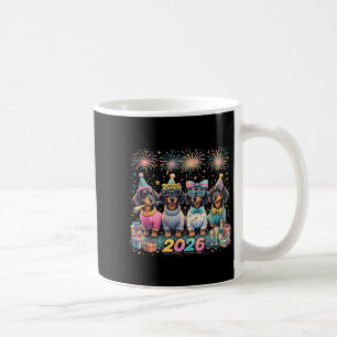 2026 New Year Dachshund Party Fireworks Fun  Coffee Mug