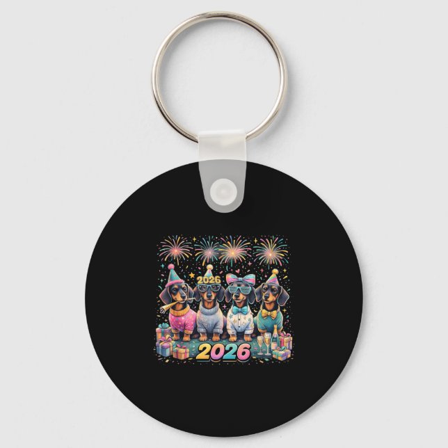2026 New Year Dachshund Party Fireworks Fun  Key Ring (Front)
