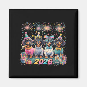 2026 New Year Dachshund Party Fireworks Fun Magnet