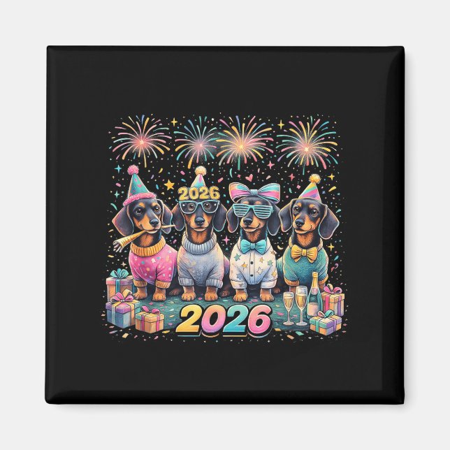 2026 New Year Dachshund Party Fireworks Fun  Magnet (Front)