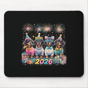 2026 New Year Dachshund Party Fireworks Fun Mouse Mat