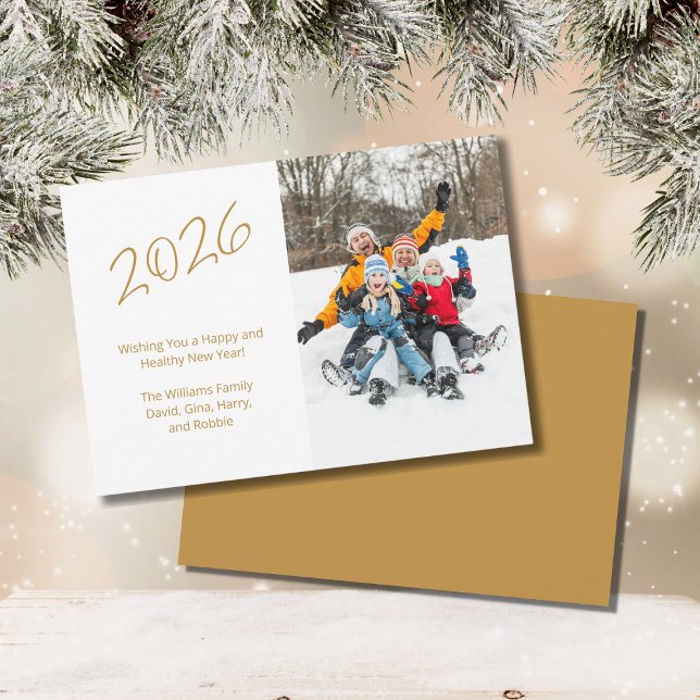 2026 New Year Family Photo Gold Typography Holiday Card (Creator Uploaded)