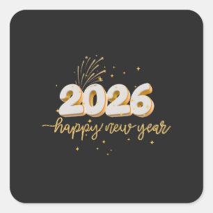 2026 New Year Fireworks – Minimal Typography Square Sticker