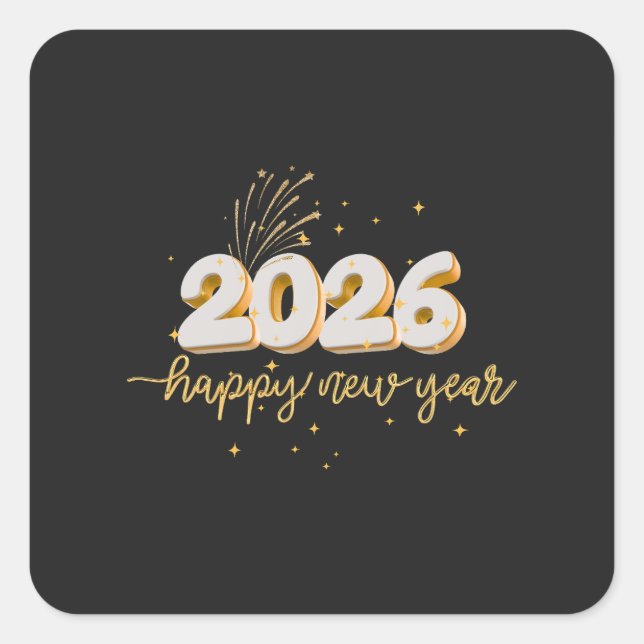 2026 New Year Fireworks – Minimal Typography Square Sticker (Front)