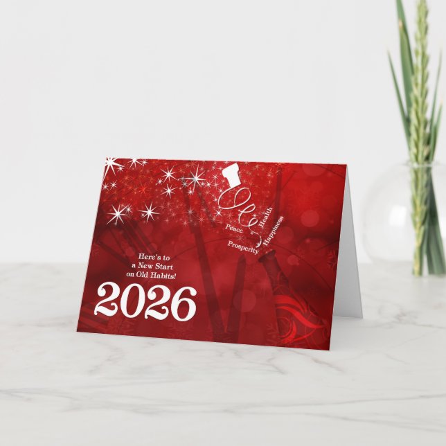 2026 New Year in Red and White Champagne Holiday Card (Front)