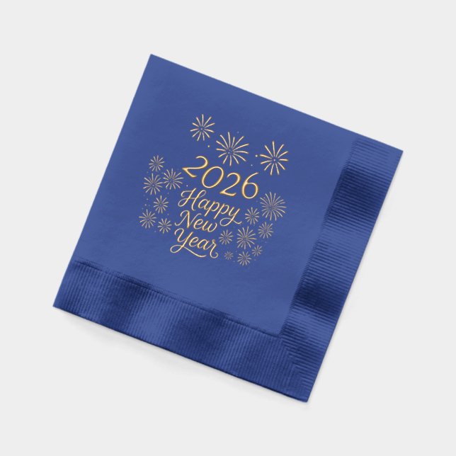 2026 New Year’s Eve Calligraphy & fireworks Foil Napkins (Left)