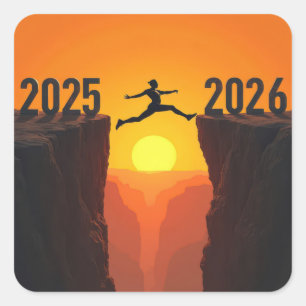 2026 New Year Silhouette Leaping a Cliff Square Sticker