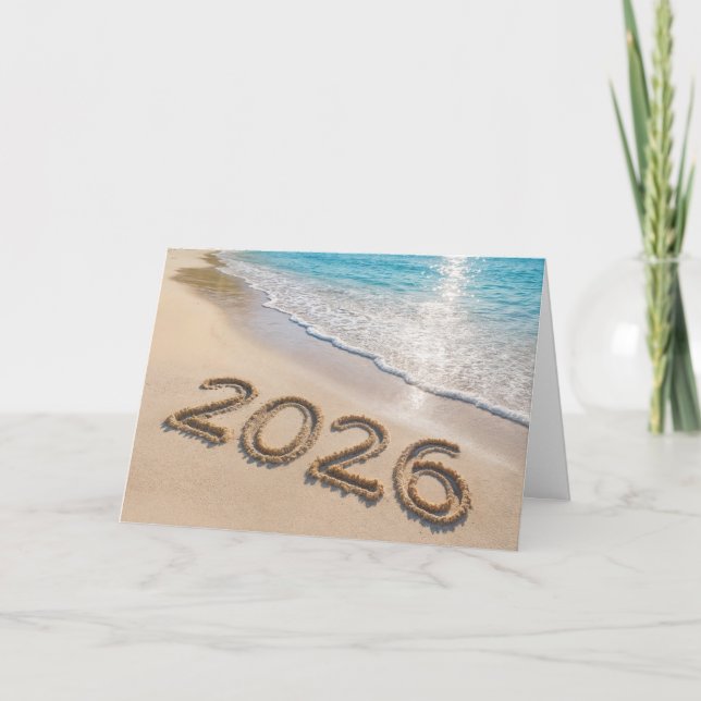 2026 New Year Tropical Island Beach Holiday Card (Front)