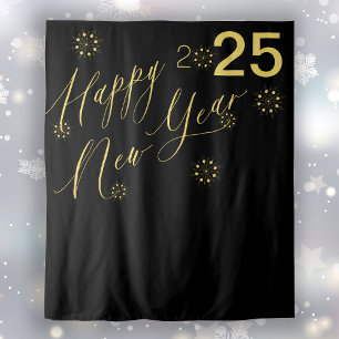 2026 New Years Eve gold black photo booth backdrop Tapestry