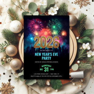 2026 New Year's Eve Party Elegant Fireworks Invitation