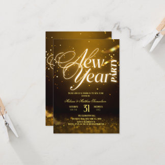 2026 New Years Eve Party Gold Glitter Black  Invitation