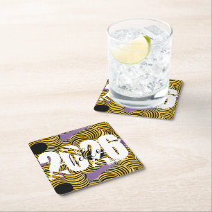 2026 New Years Trippy Bold Font Square Paper Coaster