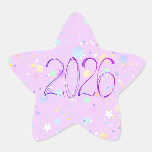 2026 number new year cute pink purple star sticker (Front)