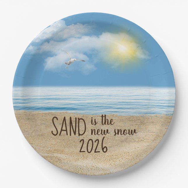 2026 Ocean Beach With Seagull  Paper Plate (Front)
