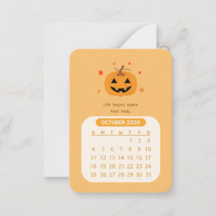 2026 October Monthly Kawaii Motivational Calendar Card