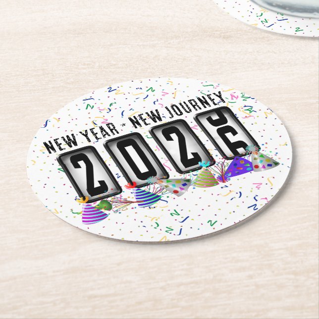 2026 Odometer New Years Party Round Paper Coaster (Angled)
