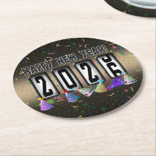 2026 Odometer New Years Party Round Paper Coaster