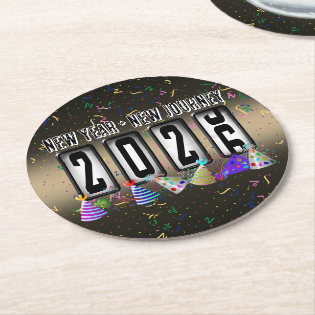 2026 Odometer New Years Party Round Paper Coaster (Angled)