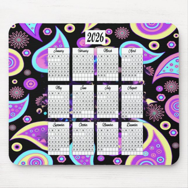 2026 Paisley Design Calendar Mouse Mat (Front)