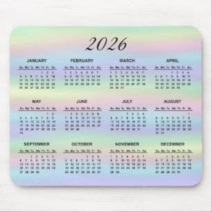 2026 Pastel Rainbow Holographic Calendar Mouse Mat